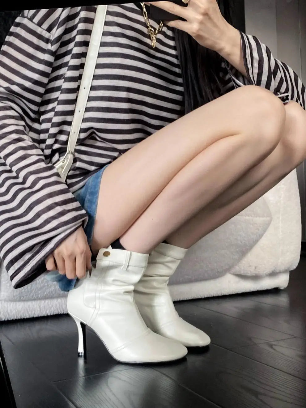 Round Toe Ankle Boots - Metal Button Detail with Side Zipper