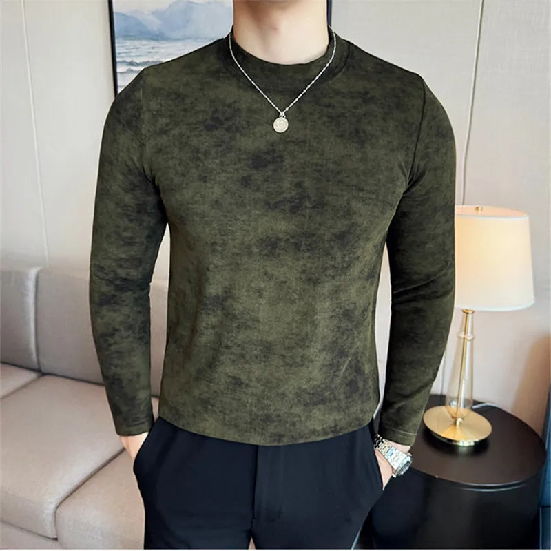 Men's  Spring Autumn  Tie-Dye 95% Cotton Long Sleeve Slim Fit  Casual Elastic T-Shirt