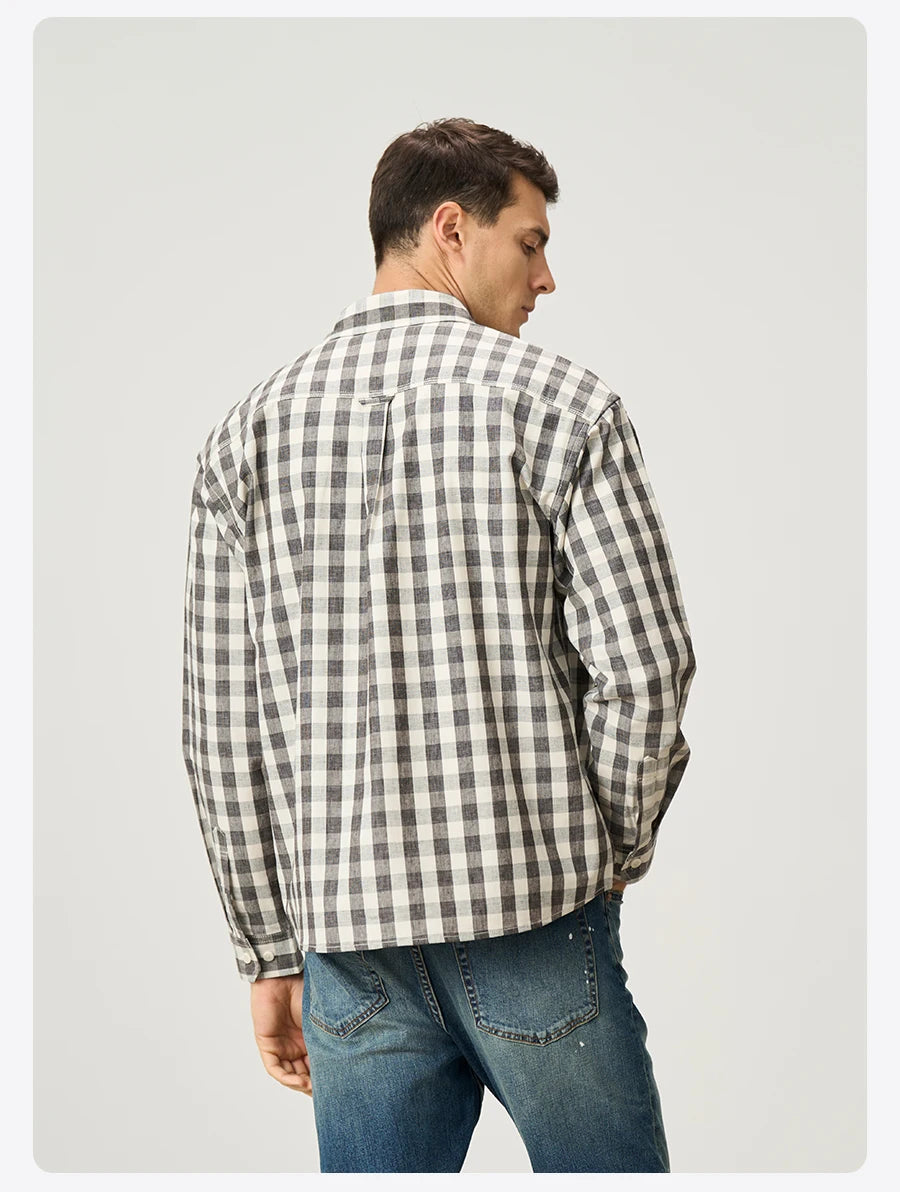 Oversized Linen Cotton Plaid Shirt - Casual Relaxed Fit