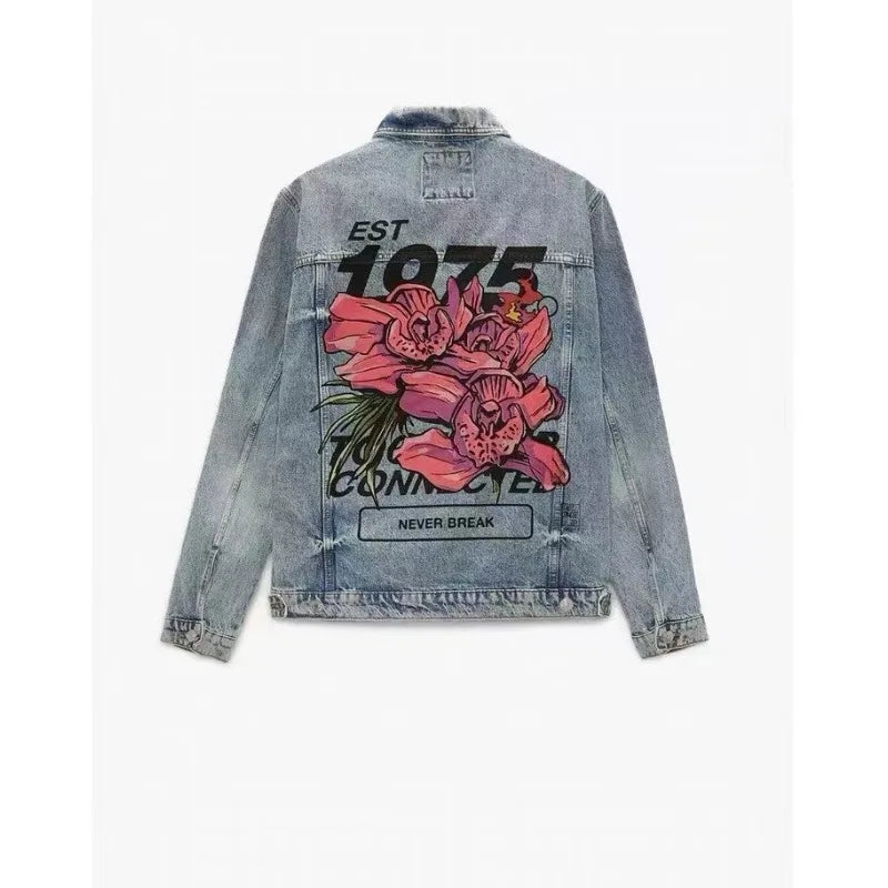 Men's Spring and Autumn Print Denim Jacket