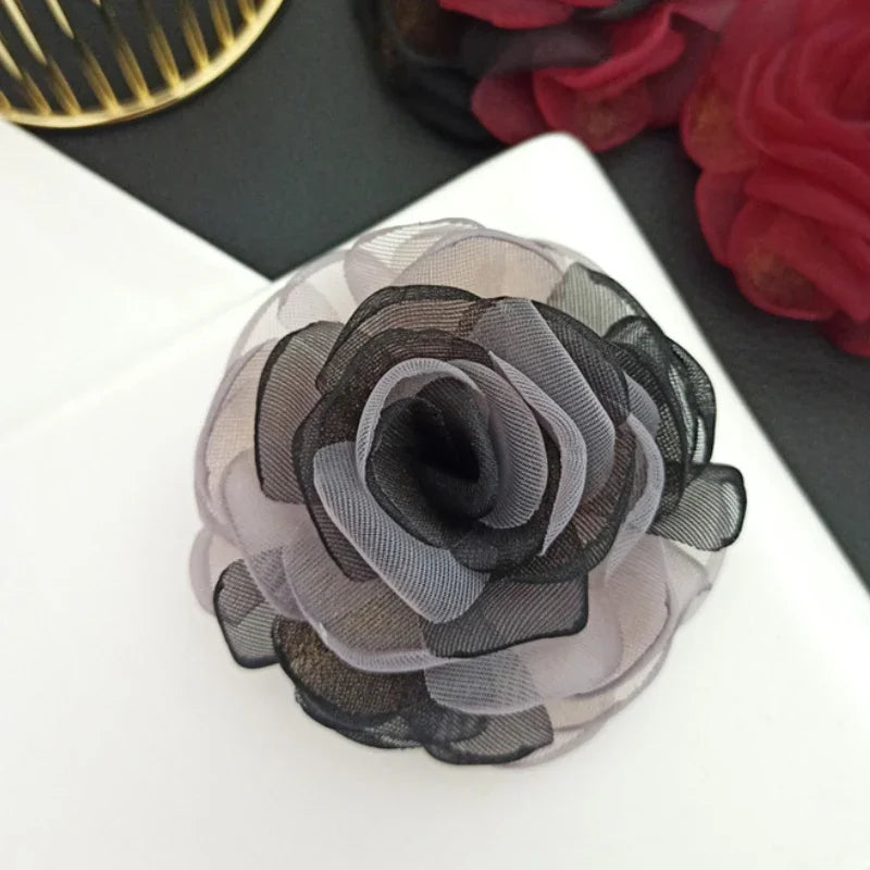 Elegant Fabric Silk Flower Brooch - Purple