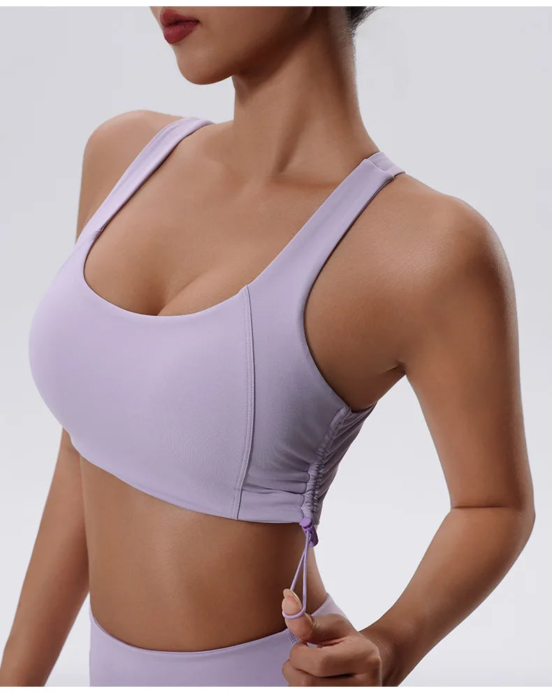 Women's High Impact Fitness Yoga Bra Gathered Push Up Sports Back Gym Crop Top Breathable Workout Vest