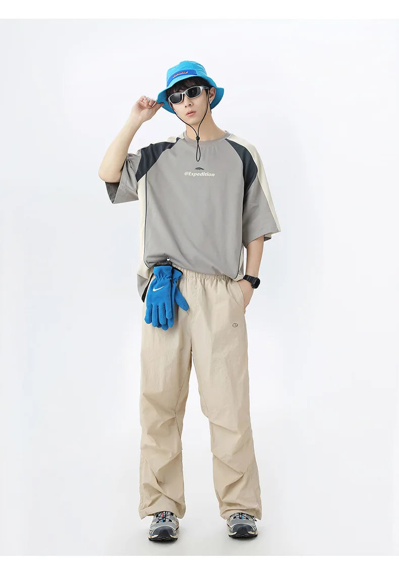 Men's Sports T-Shirt Mesh Breathable Colour Block Letter Print Short Sleeve