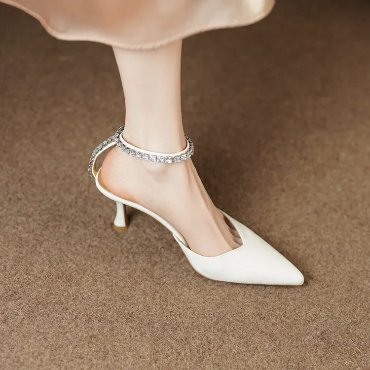 Women's Pointed Toe Rhinestone Wedding Sandals - Bowknot Pendant Pumps