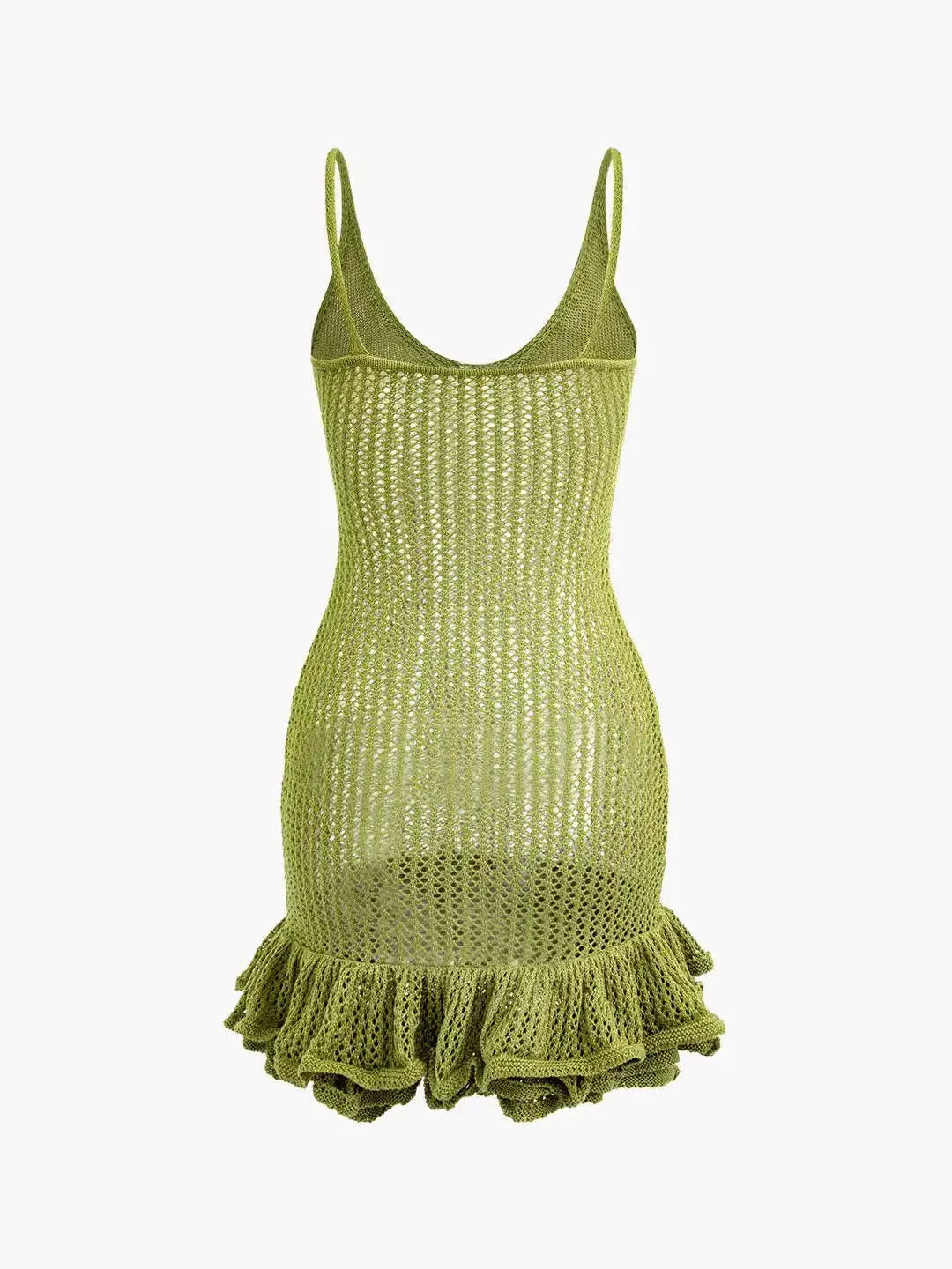 Women's Crochet Knit Mini Dress - Sleeveless Ruffle Hem Cover Up