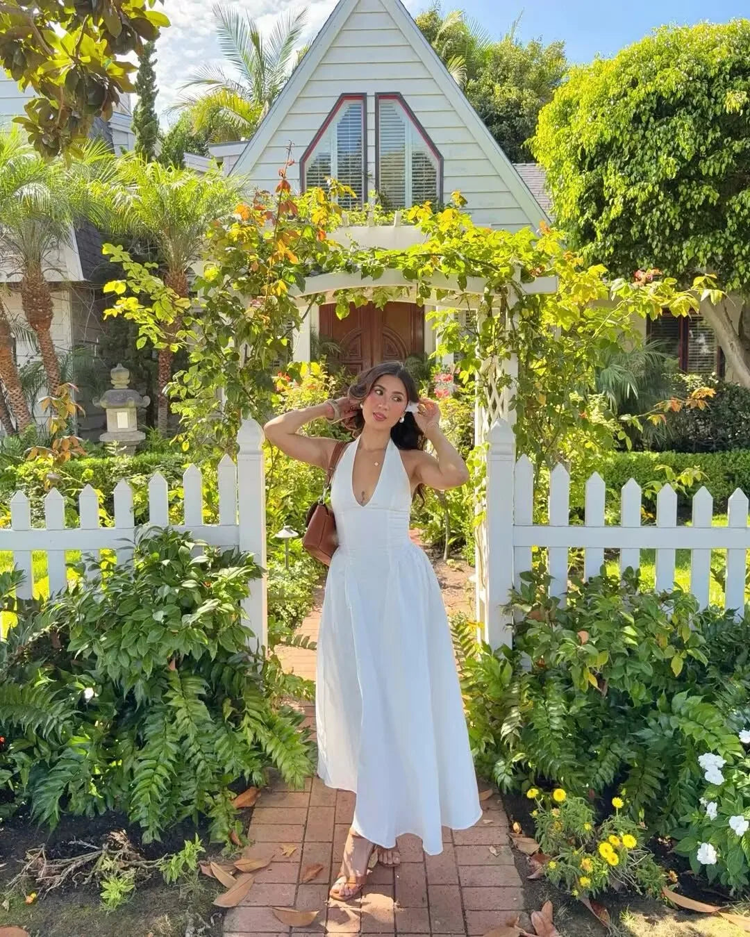 Backless Green Halter Dress - Elegant Low Waist A-Line Midi Dress