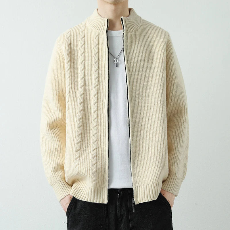 Men's Knitted Cardigan - Stand Collar Zip-Up Sweater Jacket