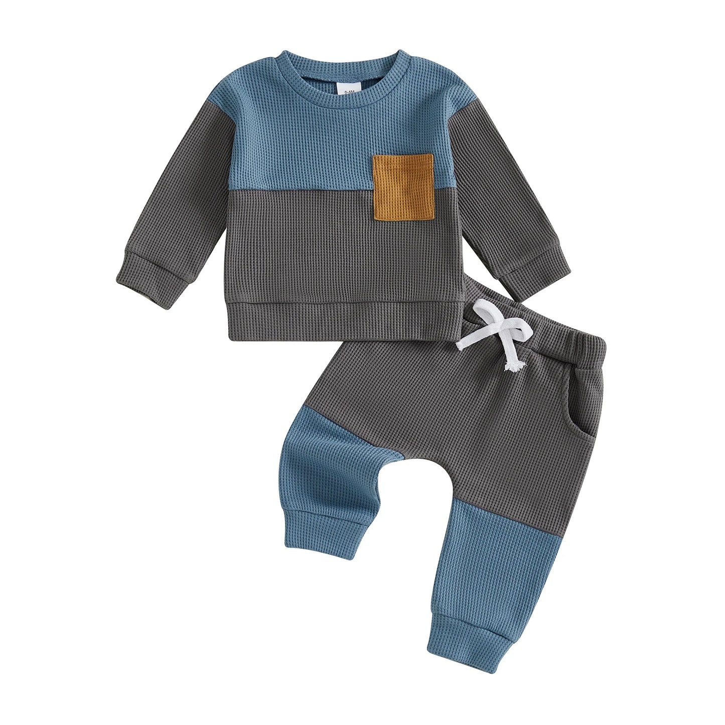 Casual Baby Boys Clothes Set - Long Sleeve Waffle Top & Elastic Waist Pants (0-3Y)