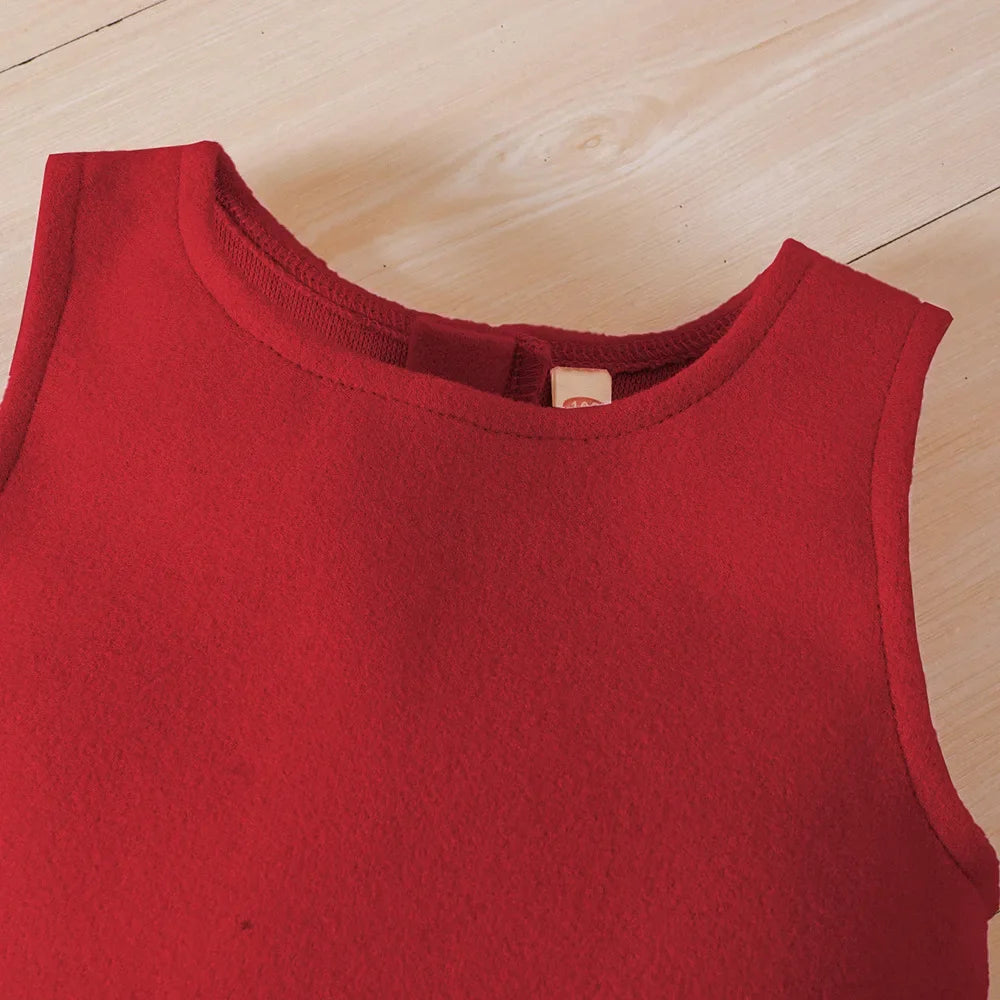 Christmas Red 3 Pieces Dress Set - Baby Girls Winter Outfit with Coat and Hat