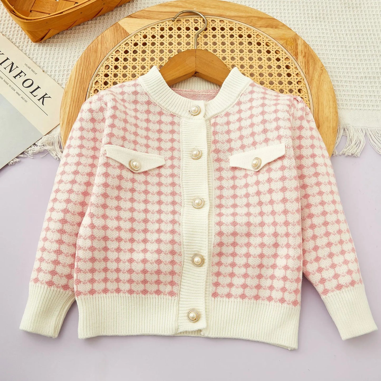 Girls Winter Knitted Cardigan & Skirt Set – Checkered Plaid