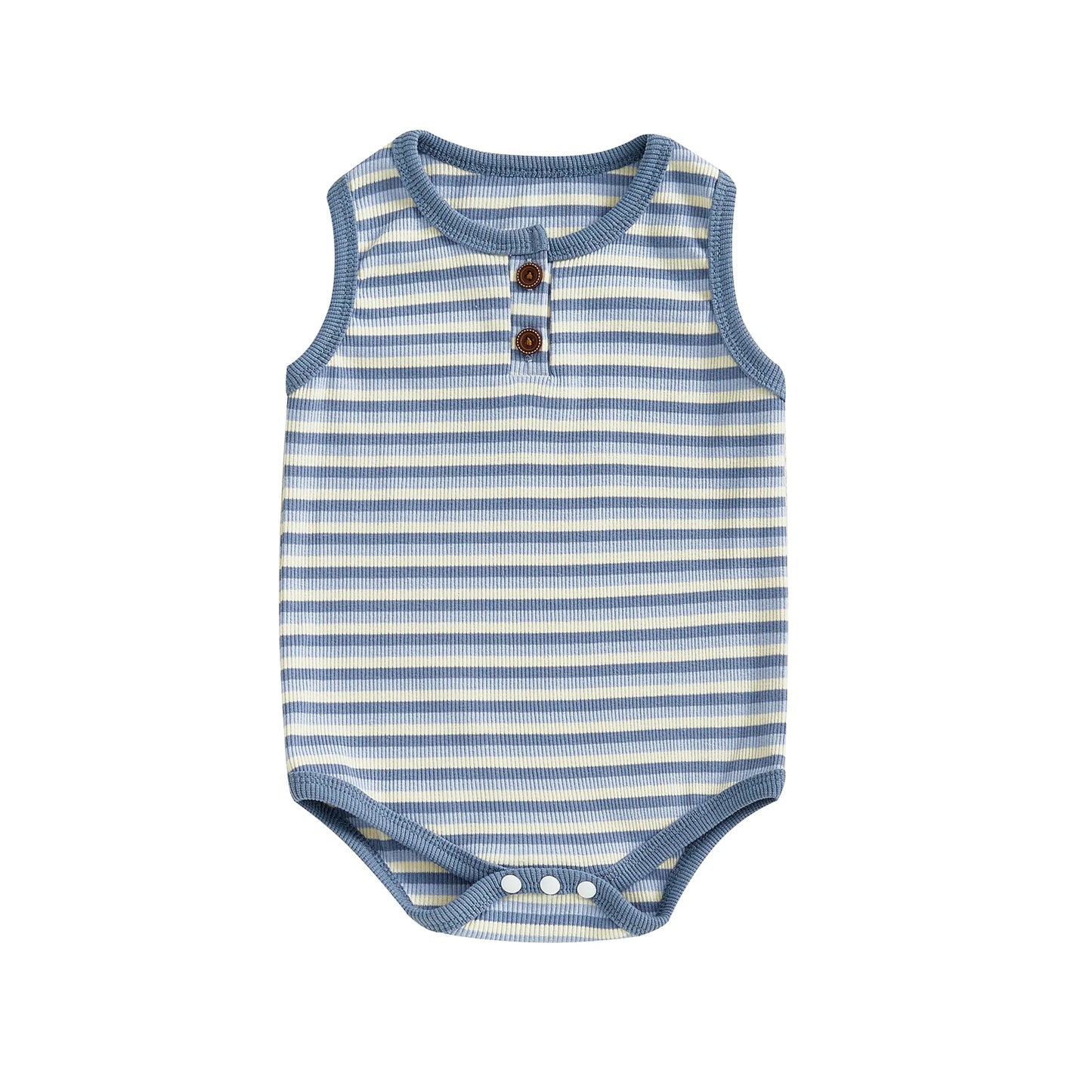 0-18M Baby Girls Boys Rompers Stripe Print Sleeveless Buttons Round Neck Summer Bodysuits Jumpsuit