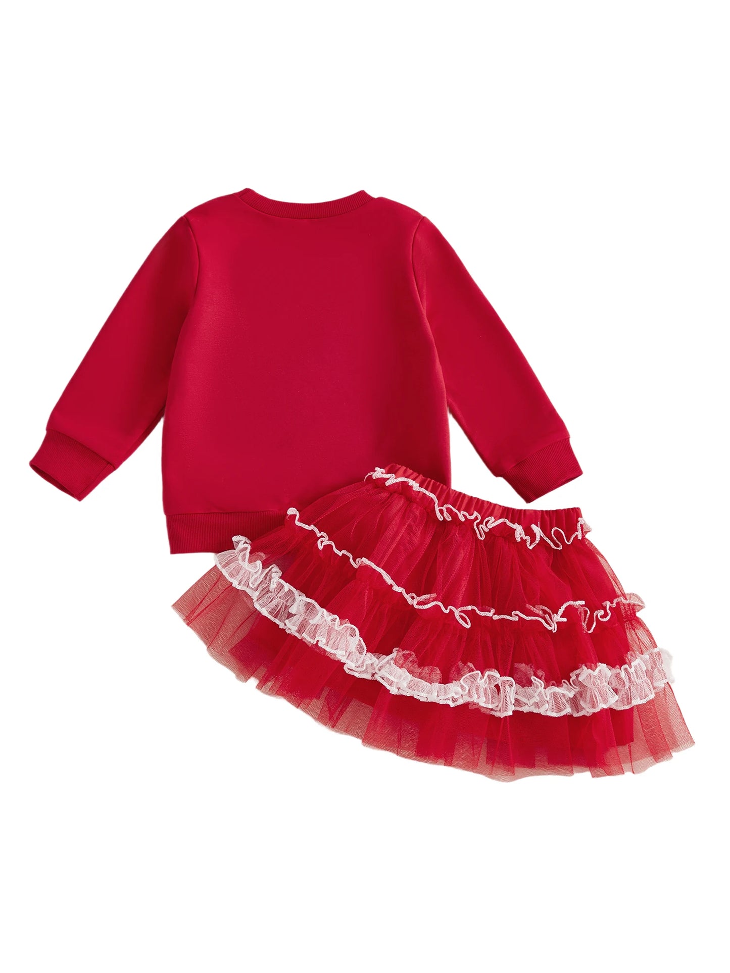 Kids Girls Christmas Outfit Set - Long Sleeve Xmas Embroidery Sweatshirt & Tulle Skirt (0-4Y)