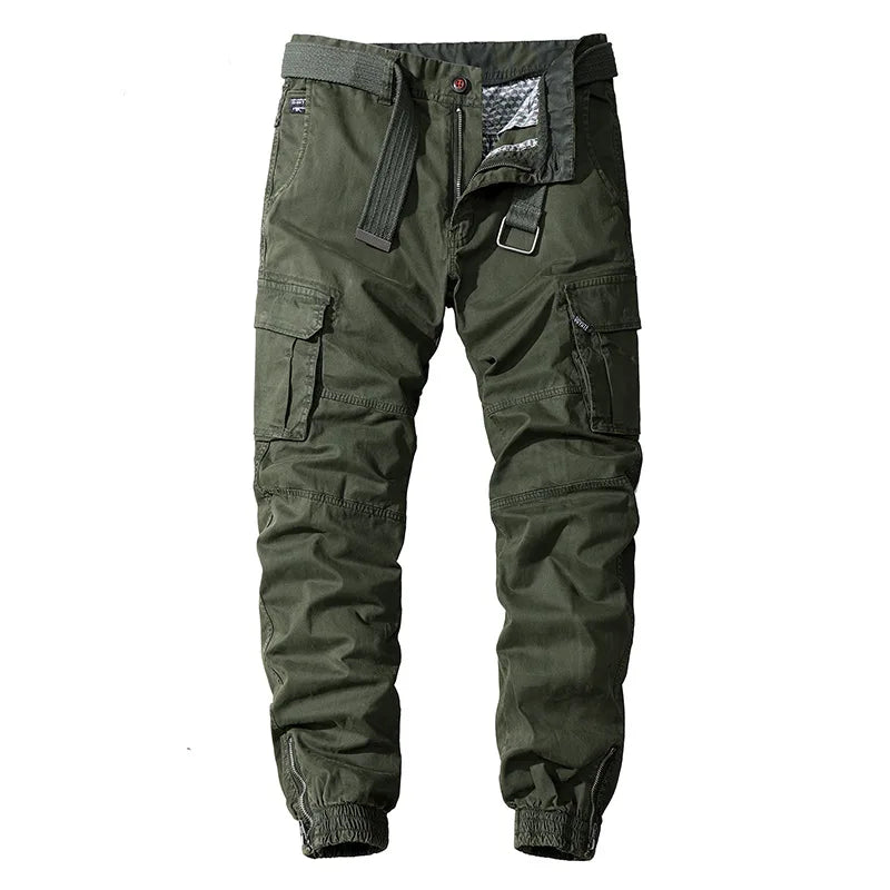 Men's 100% Cotton Cargo Pants - Multi-Pocket Military Style Casual Trousers