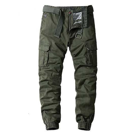 Men's 100% Cotton Cargo Pants - Multi-Pocket Military Style Casual Trousers