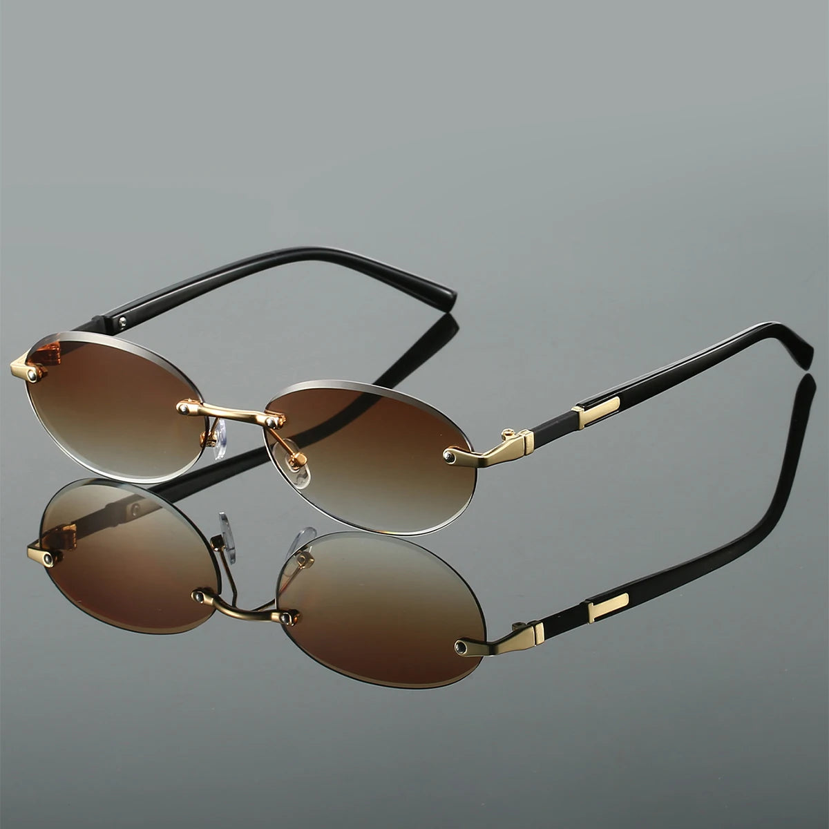 Unisex  Retro Metal Gradient Oval Sunglasses