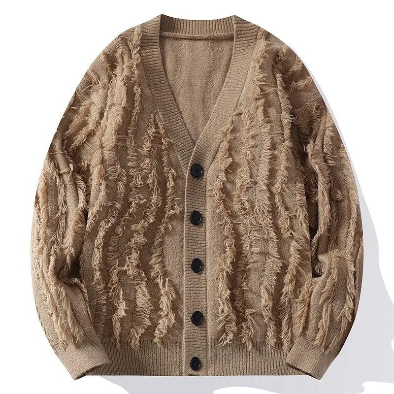 Men's Korean Style V-Neck Cardigan - Vintage Loose Knit Sweatercoat