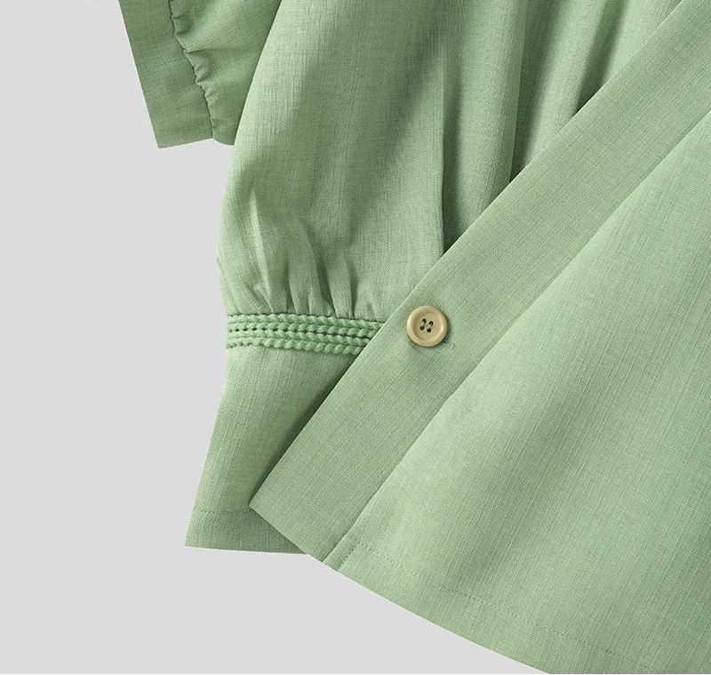Korean Style Slanted Placket Collarless Long Sleeve Shirt