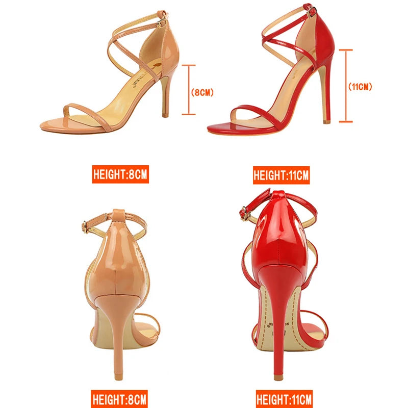 Women's Open Toe High Heels Patent Leather Heels Stiletto