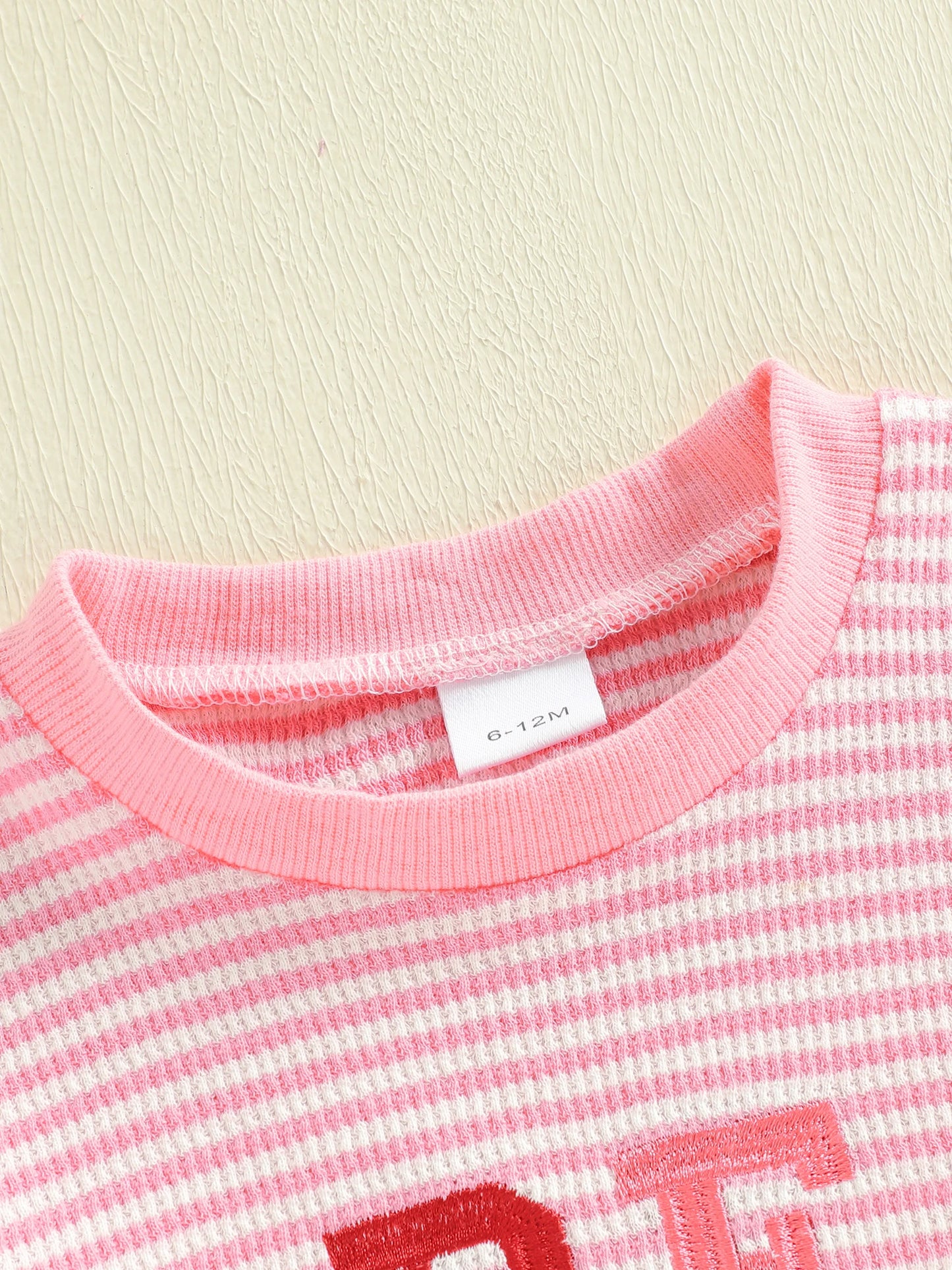 Baby Girls Valentine's Day Striped Heart Embroidery Long Sleeve Pullover and Pants Set