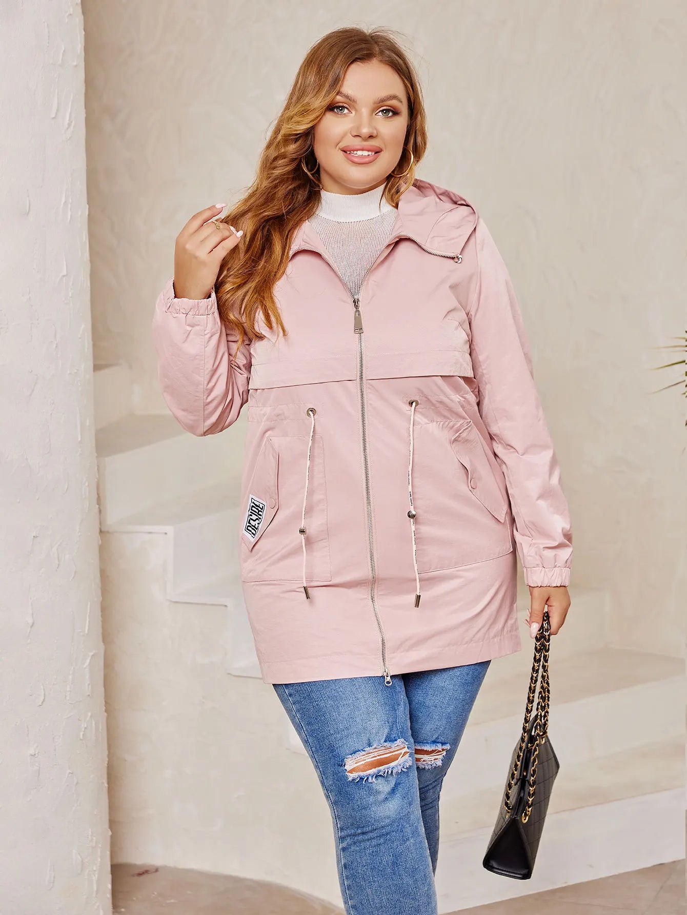 Women's Hooded Trench Coat - Plus Size Casual Windbreaker