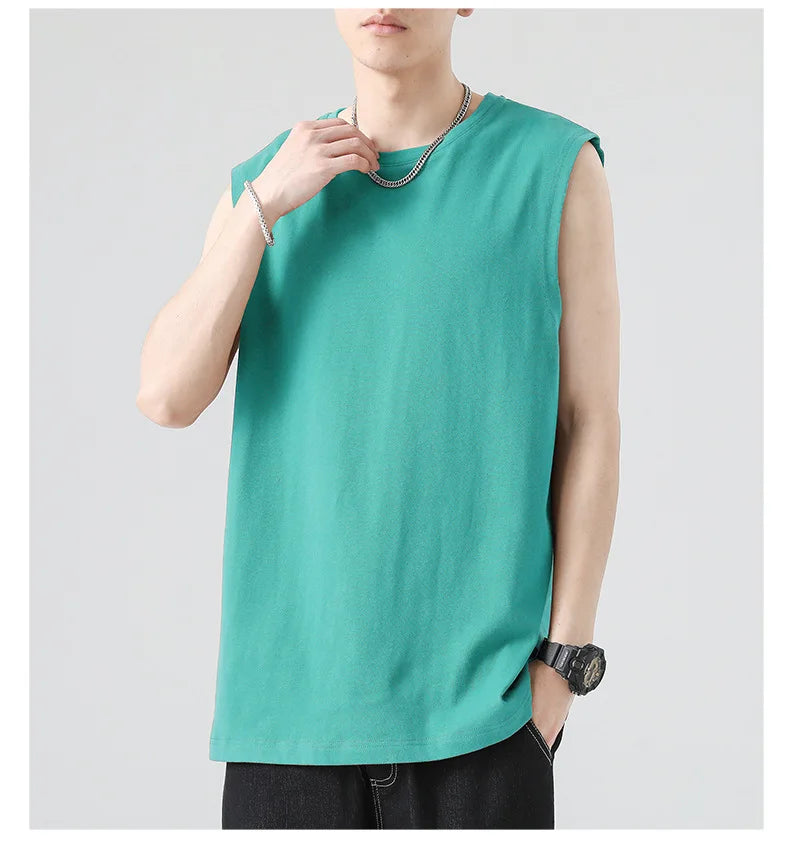 Men's Summer Cotton Sleeveless Loose Vest Sports Comfortable Breathable Round-Neck Tank Top