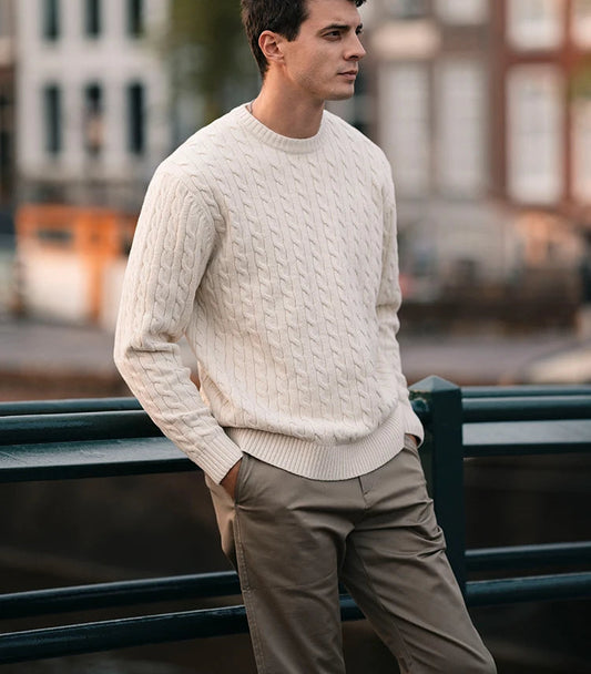 Men's Autumn Winter  Oversized Cable Knit Long Sleeve Knitted Casual Vintage Pullover Sweater