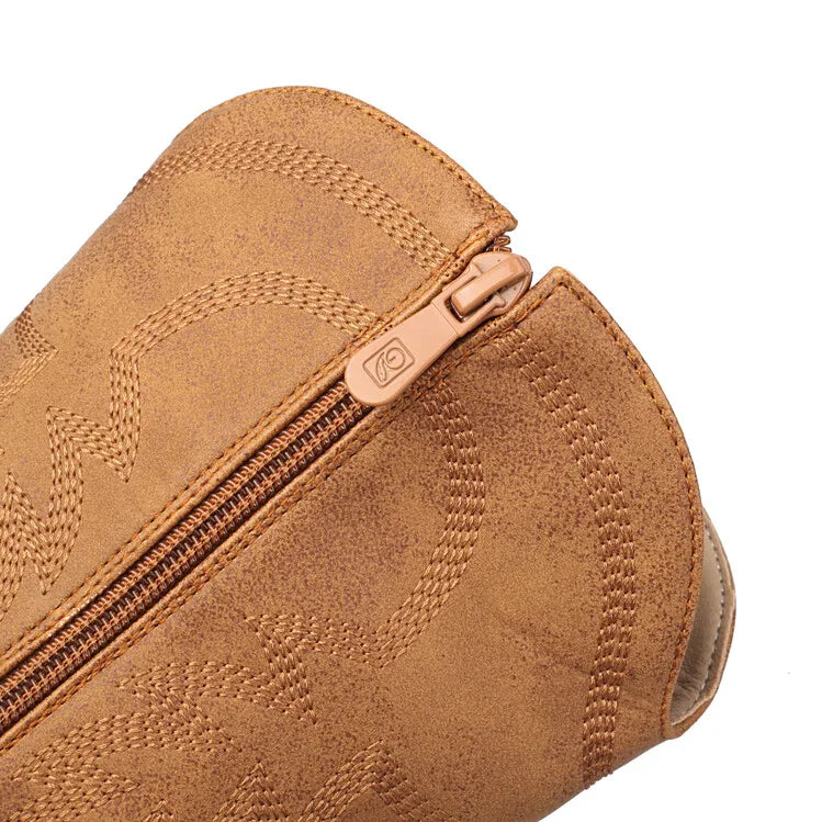 Totem Embroidered Ankle Boots - Pointed Toe Chelsea Boots with 6cm Wedge Heel