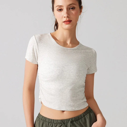 Women's Breathable Yoga Crop Top - Slim Fit Athletic T-Shirt