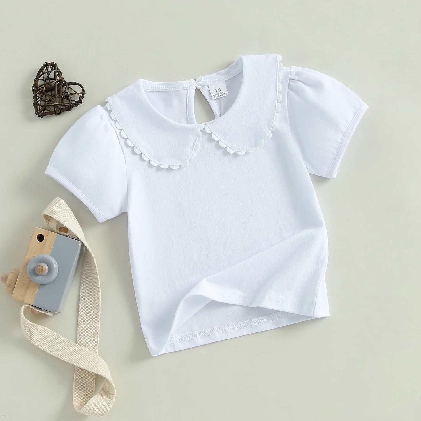 0-6Y Kids Girls Summer Casual  Short Sleeve Doll Collar Pullover Top