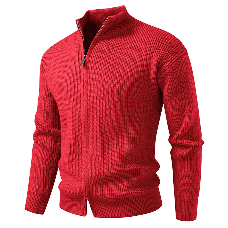 Men's Stand Collar Zip Cardigan - Smart Casual Knitted Sweater Coat