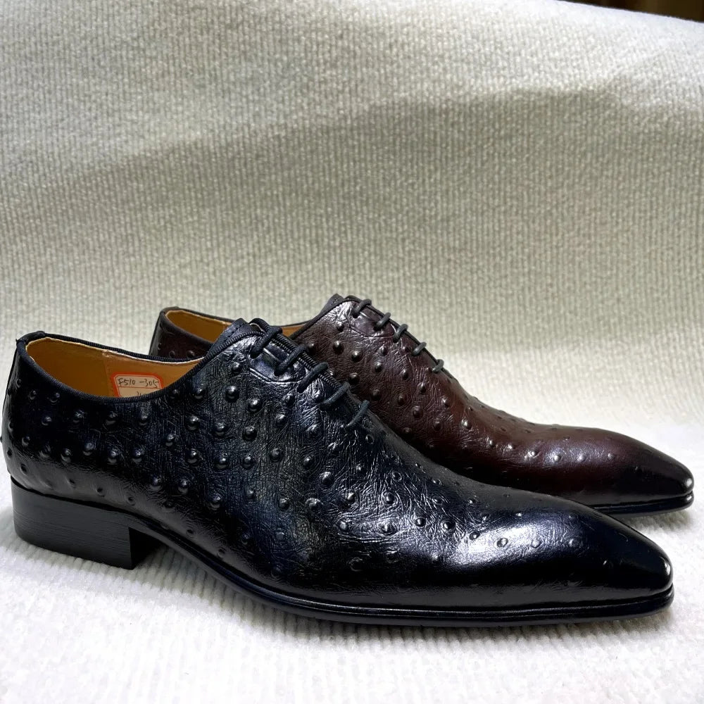 Crocodile Pattern Square Toe Brogue Leather Oxford Shoes