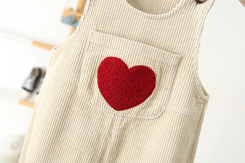 1-4Y Toddler Baby Boys Girls Solid Corduroy Suspender Overalls Heart Pattern Children's Jumpsuit