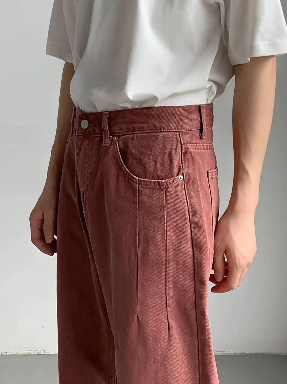 Men's High-Waisted Straight Jeans - Loose Wide Leg