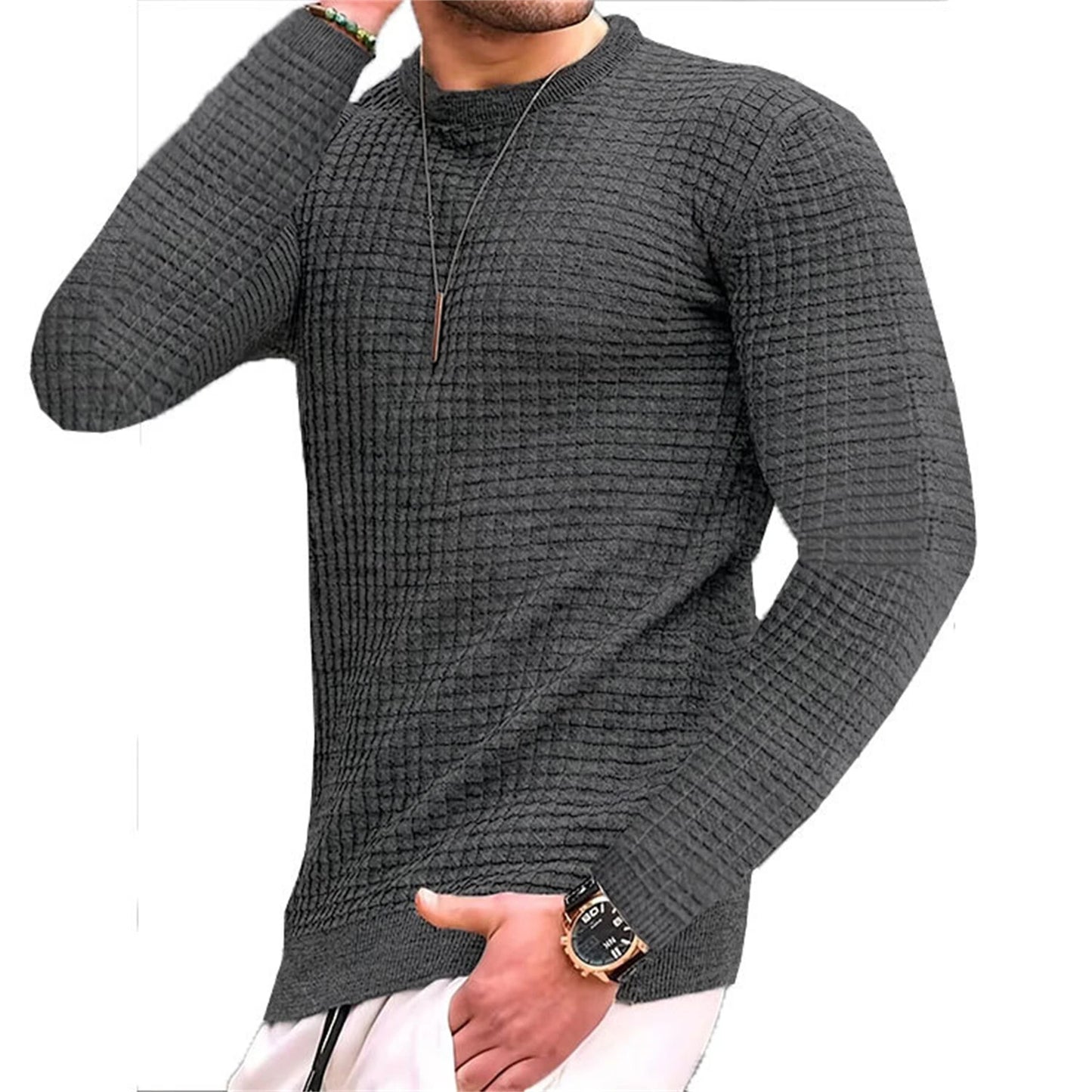 Men's Casual Knitted Pullover Hoodie - Long Sleeve Slim Fit O-Neck Sweatshirt