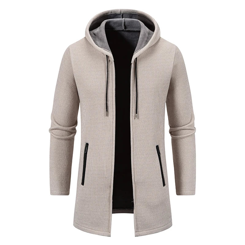Winter Fleece Long Cardigan - Hooded Knit Sweater Coat