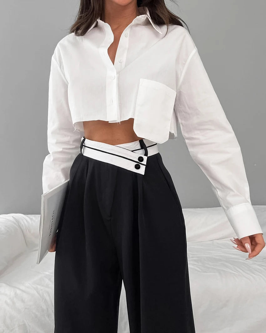 Women's 18 Patchwork Wide Leg Contrast High Waist Baggy Trousers