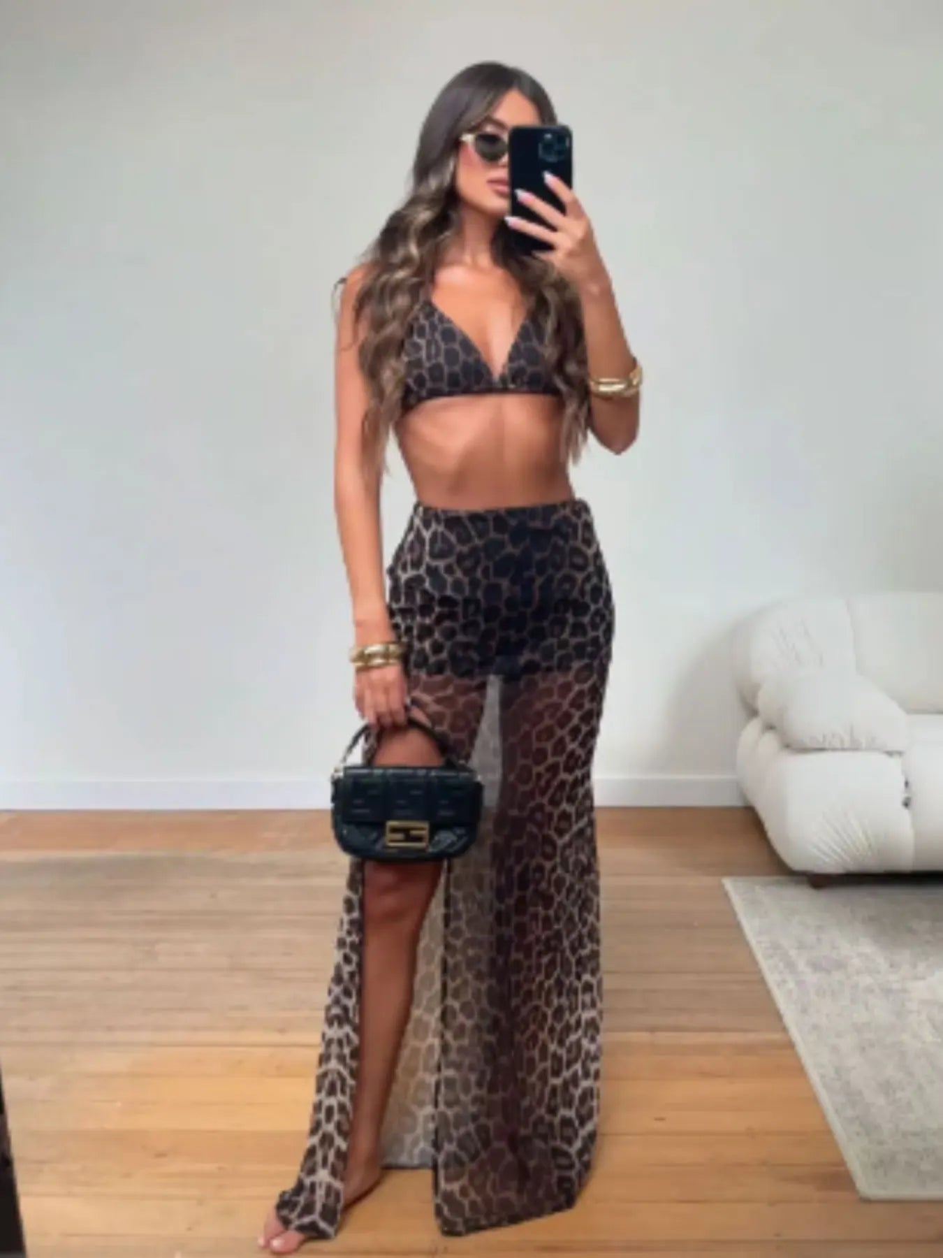 3-Pack Leopard Print Bikini Set with Cover-Up Skirt