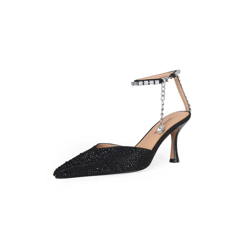 Women's Pointed Toe Rhinestone Wedding Sandals - Bowknot Pendant Pumps