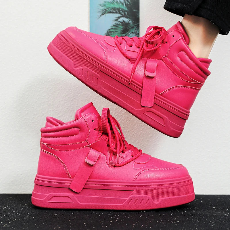 High-Top Platform Sneakers - Men's Thick-Sole Running Shoes