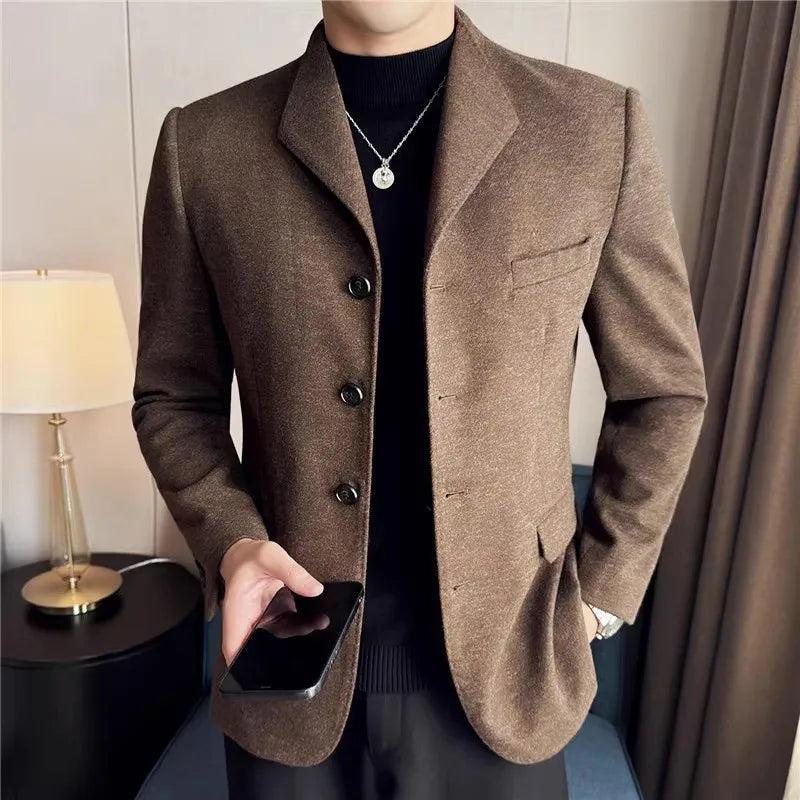 Men's Thick Woollen Turn Down Collar Blazer