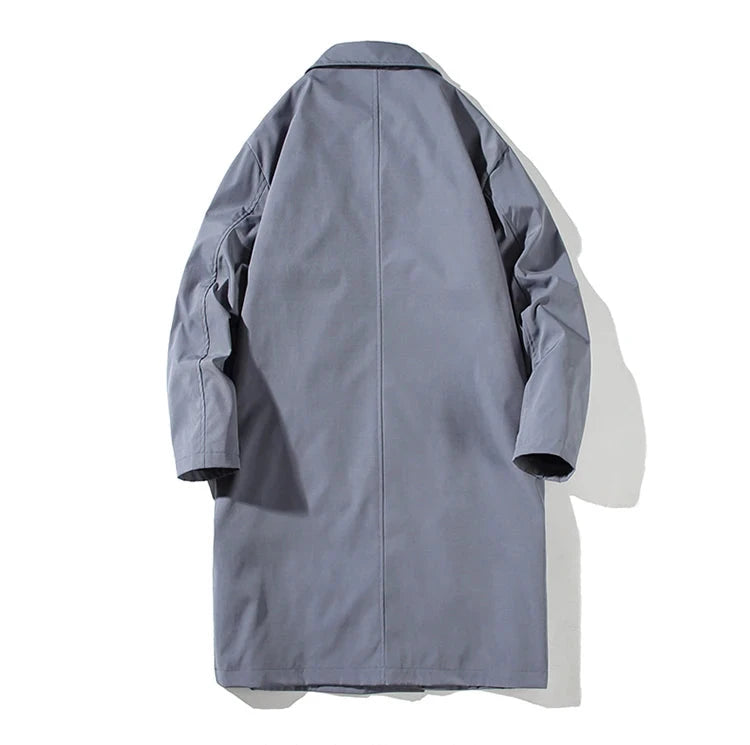 Men's Windbreaker Medium Length Turn Down Collar Trench Coat