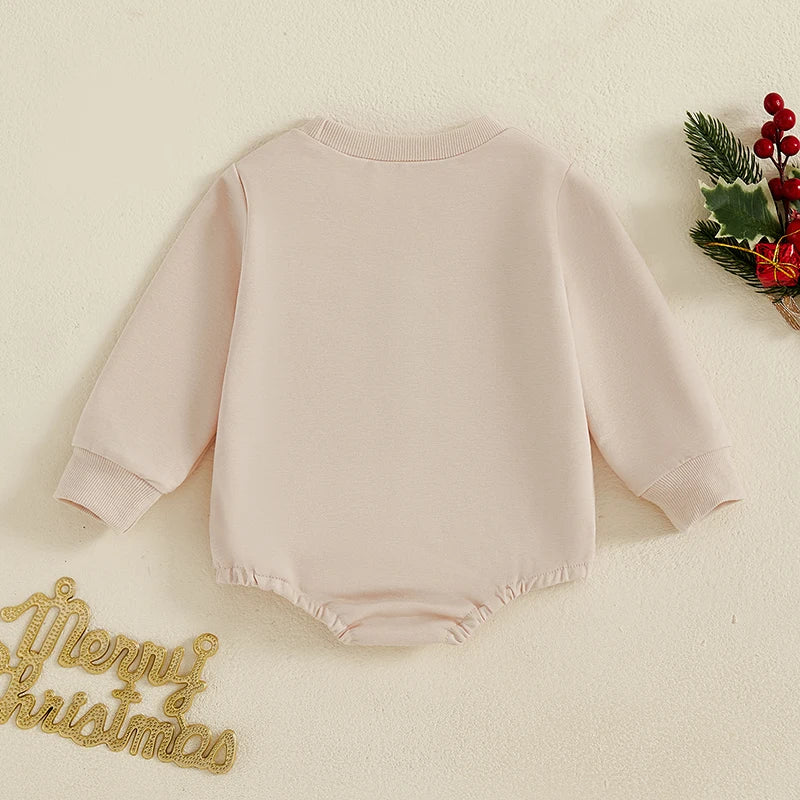 0-18M  Baby Girls Boys Christmas Sweatshirts Rompers Letter Embroidered Long Sleeve Bodysuit