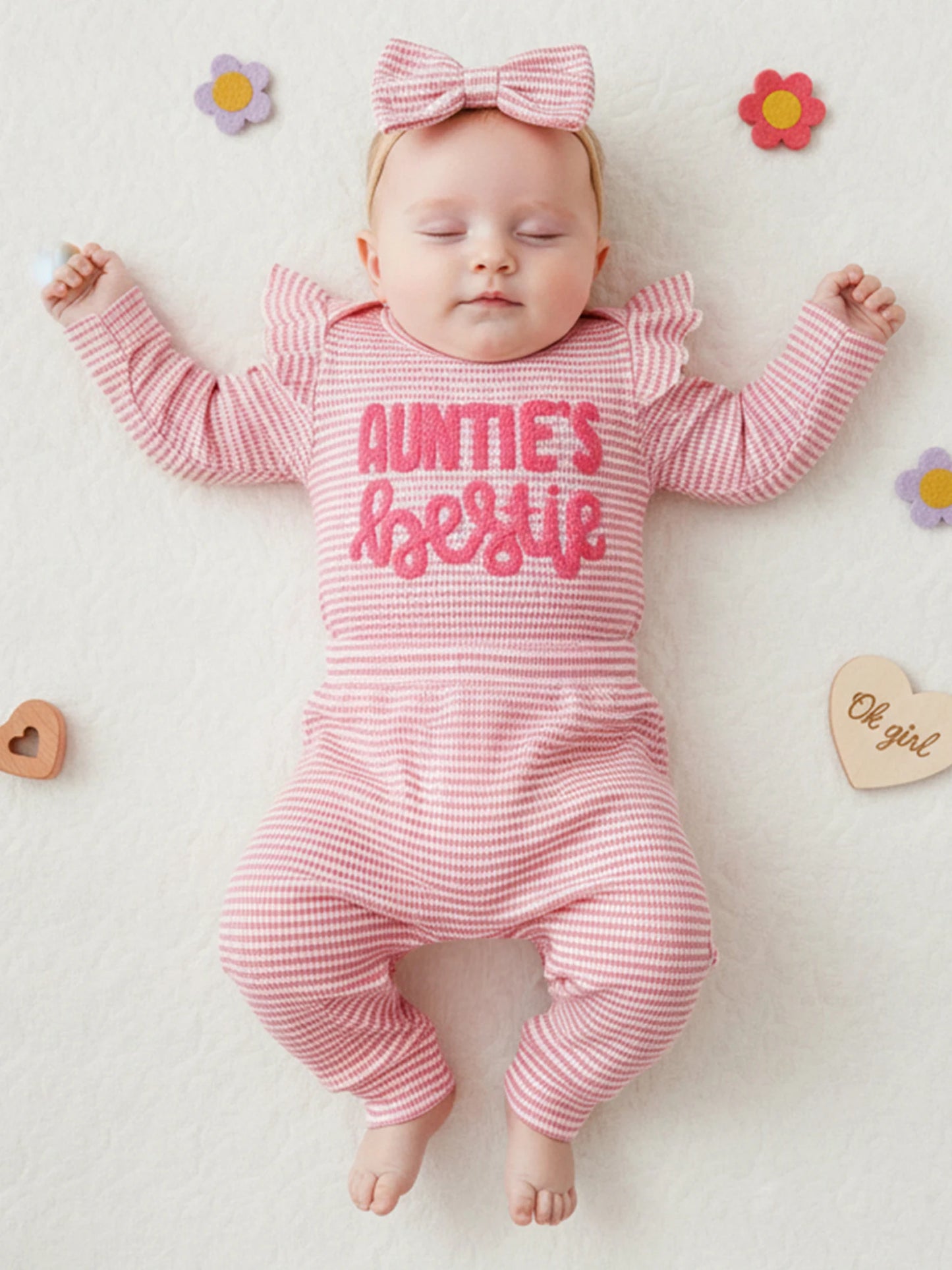 Newborn Baby Girls 3-Piece Outfit Set - Striped Romper, Pants & Headband (0-12M)