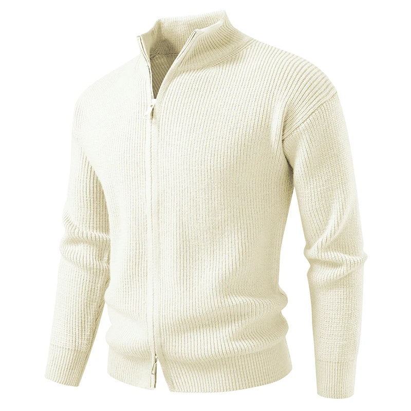 Men's Stand Collar Zip Cardigan - Smart Casual Knitted Sweater Coat