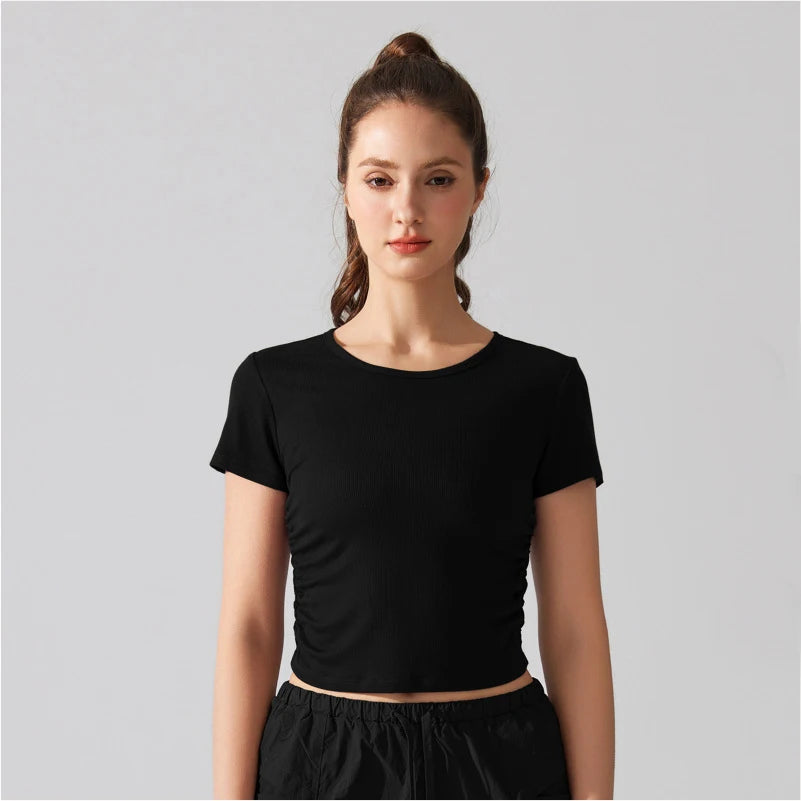 Women's Breathable Yoga Crop Top - Slim Fit Athletic T-Shirt