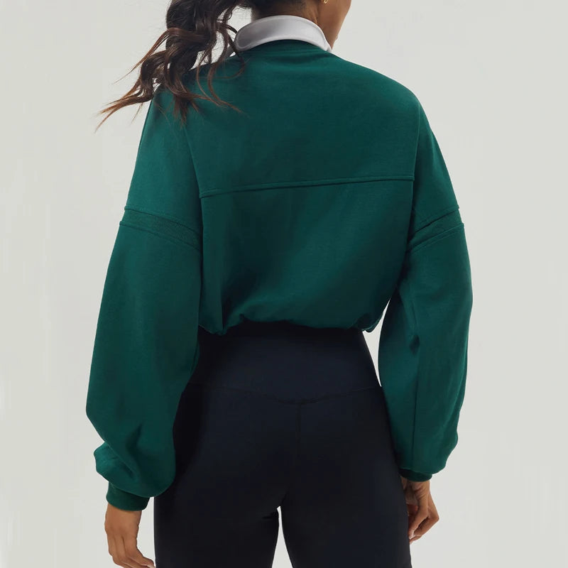 Women's Long Sleeve Loose Half Zipper Gym Breathable Running Top Fitness Workout Jacket