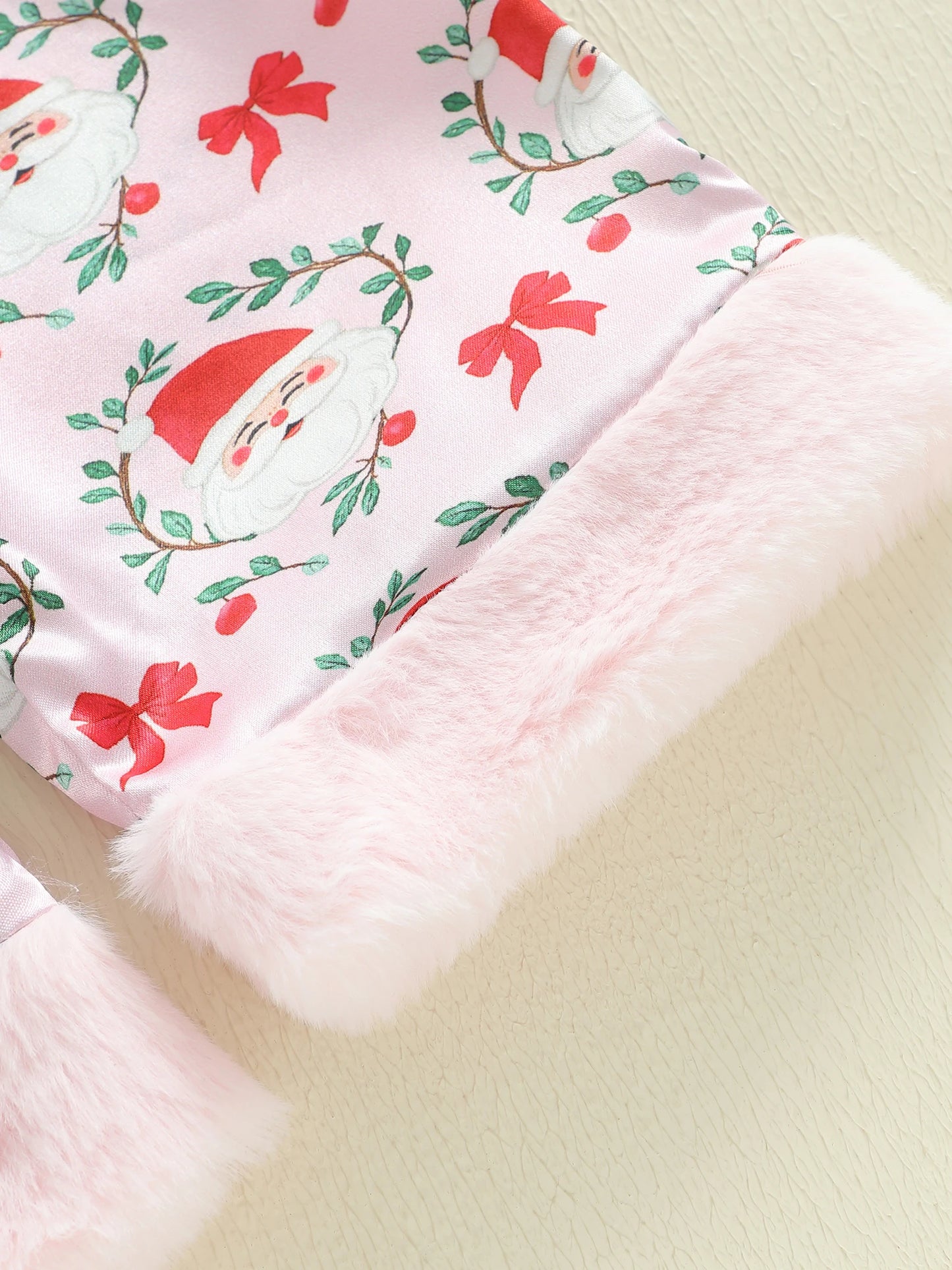 Toddler Girls Christmas Pajamas Set - Santa Claus Bow Print Long Sleeve Top & Pants 1-5Y