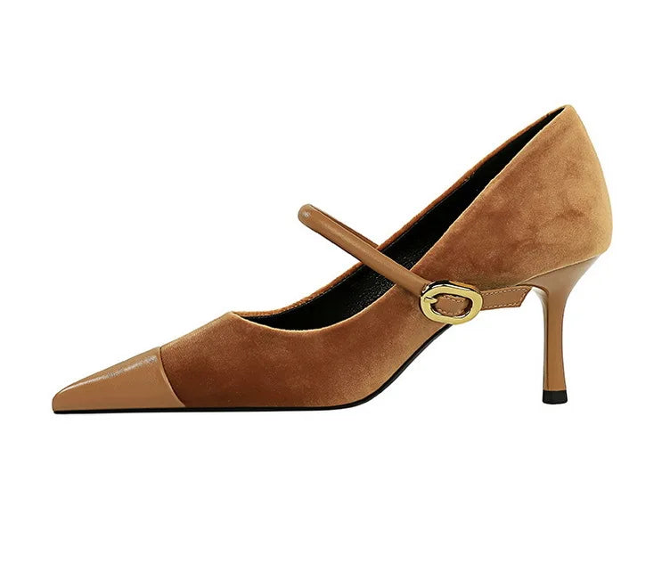 Suede Buckle Design Pumps - Pointed Toe Stilettos Available in 7cm and 10cm Heights