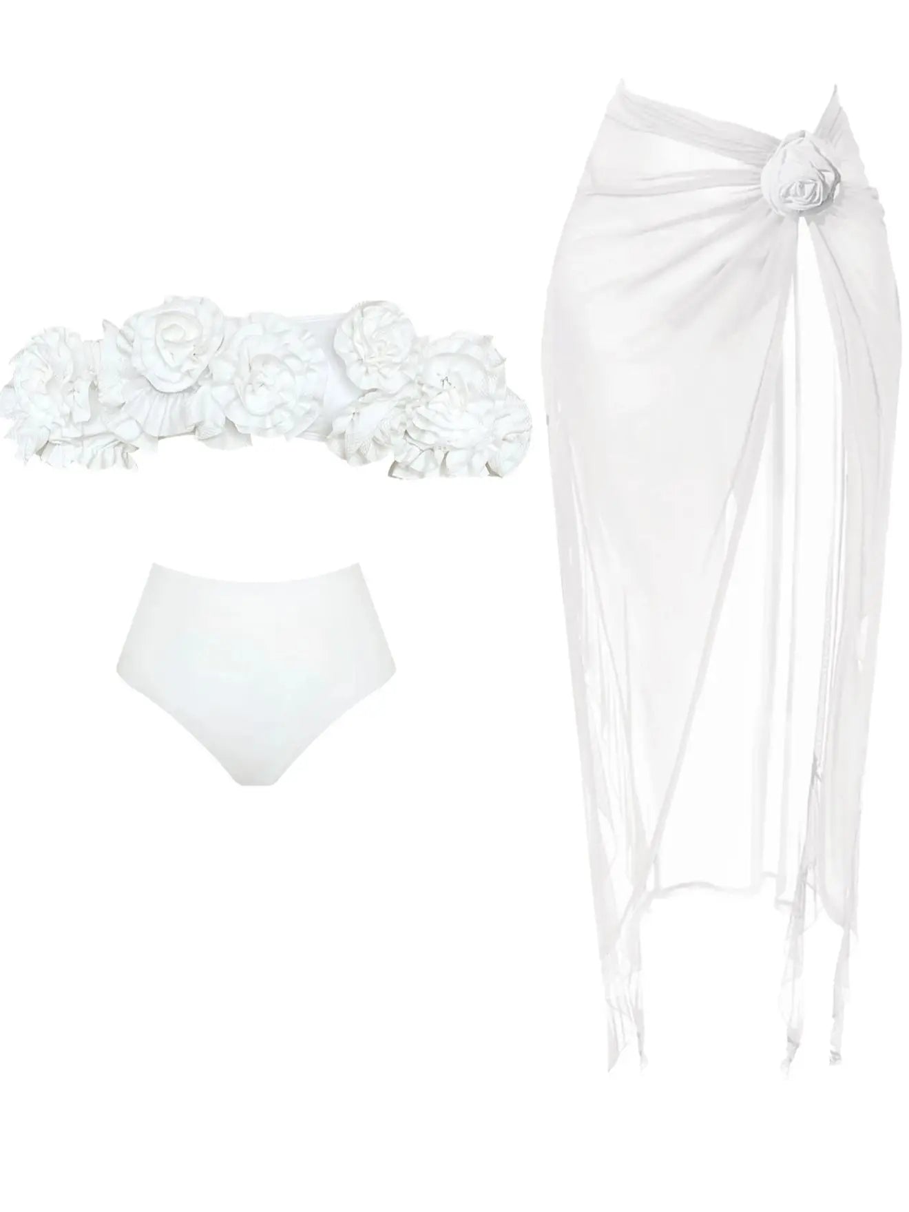 Women's Summer 3D Flower Bikini Suit High Waist Swimwear Swimsuit Beachwear Set