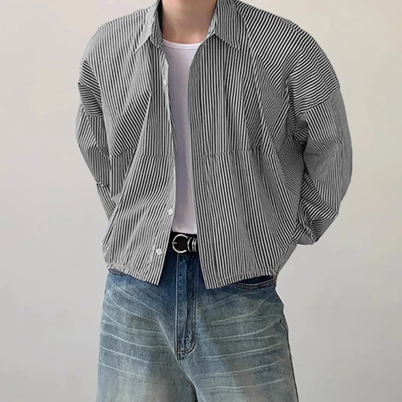 Men's Striped Lapel Long Sleeve Loose Shirt